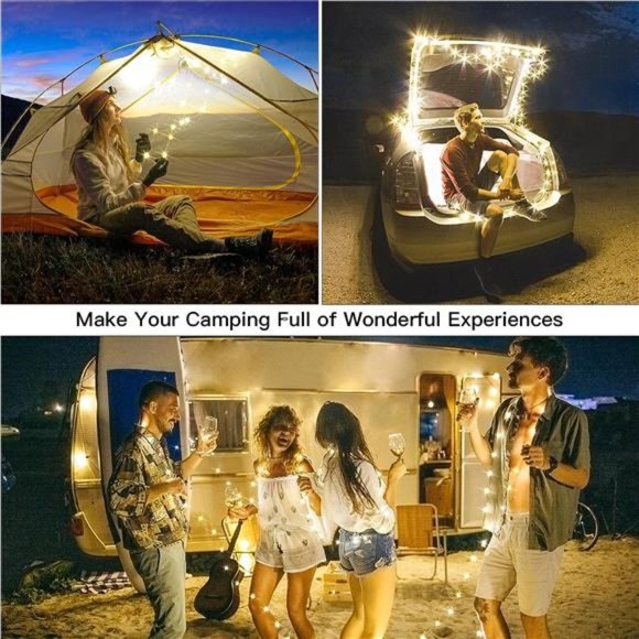 66ft 200 LED Outdoor String Lights, Warm White Fairy Lights Battery Operated - Picture 3 of 6